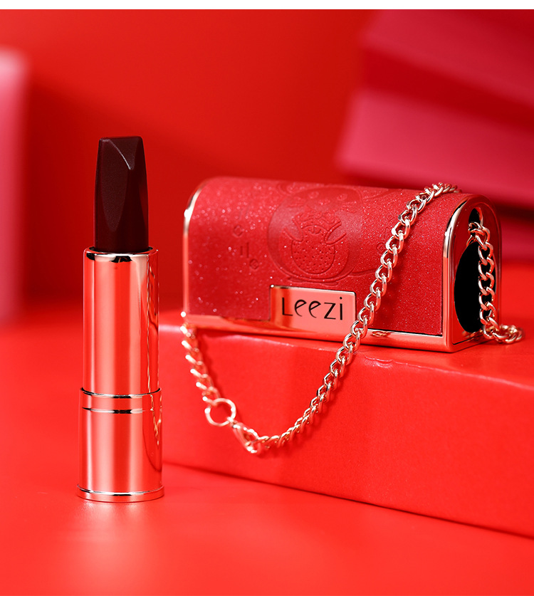 Leezi/Liz 5312 small leather bag lipstick three side three color black rose lipstick moisture easy to color