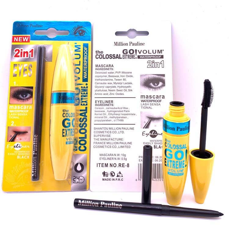 Factory sale mascara and eyeliner 2 in 1 thick curling lengthen waterproof eyelash extension enhancer