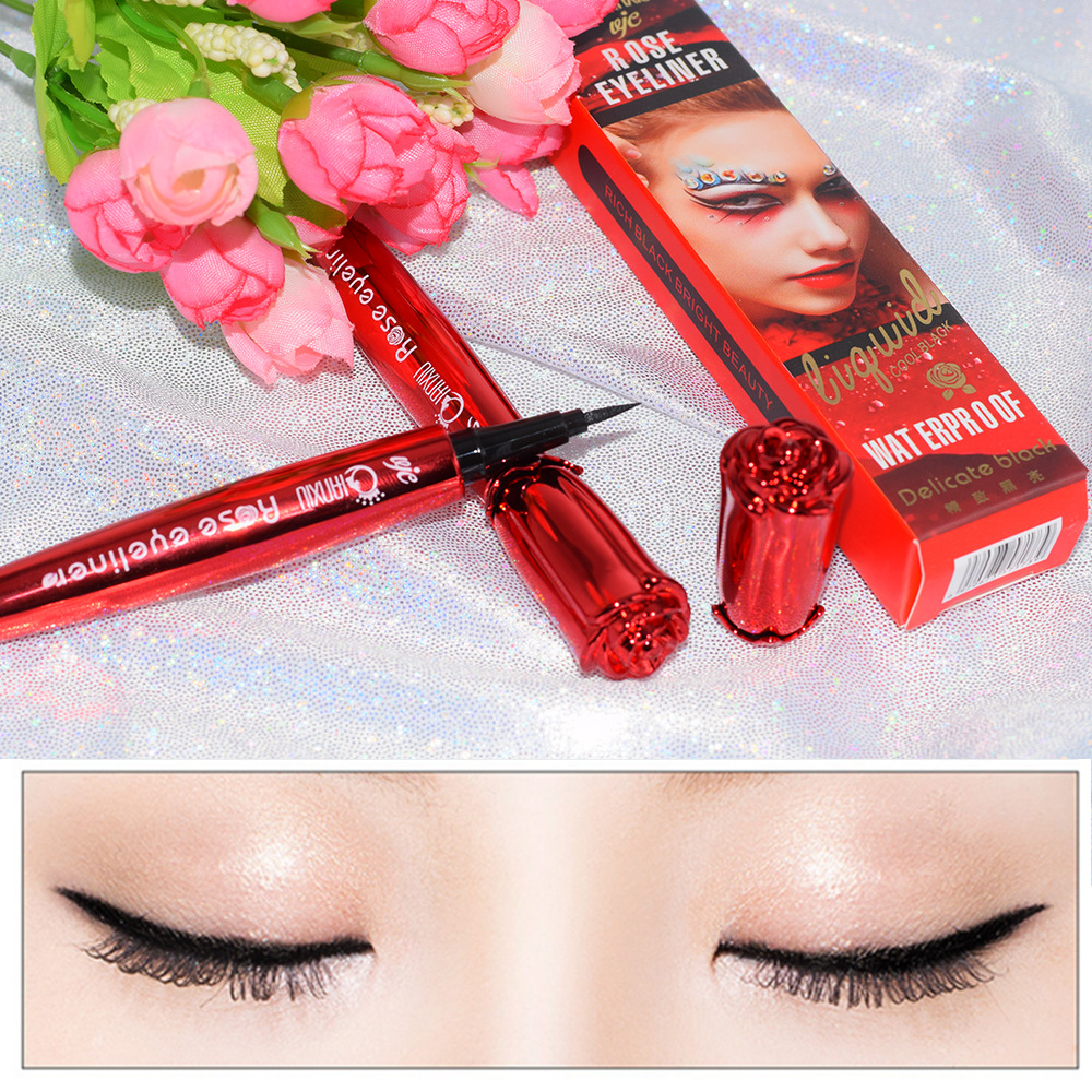 QianXin/qian xiu Q173 red rose eyeliner cool black quick - dry waterproof not easy to dye liquid eyeliner makeup