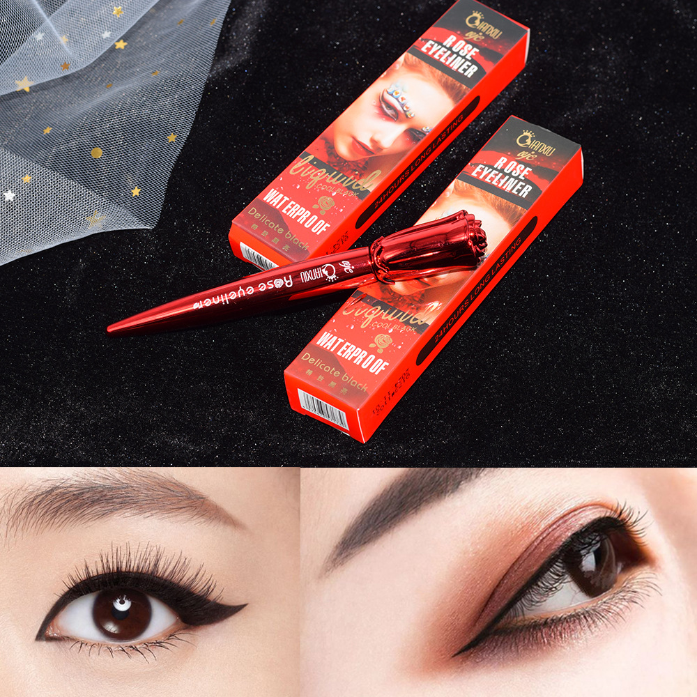 QianXin/qian xiu Q173 red rose eyeliner cool black quick - dry waterproof not easy to dye liquid eyeliner makeup