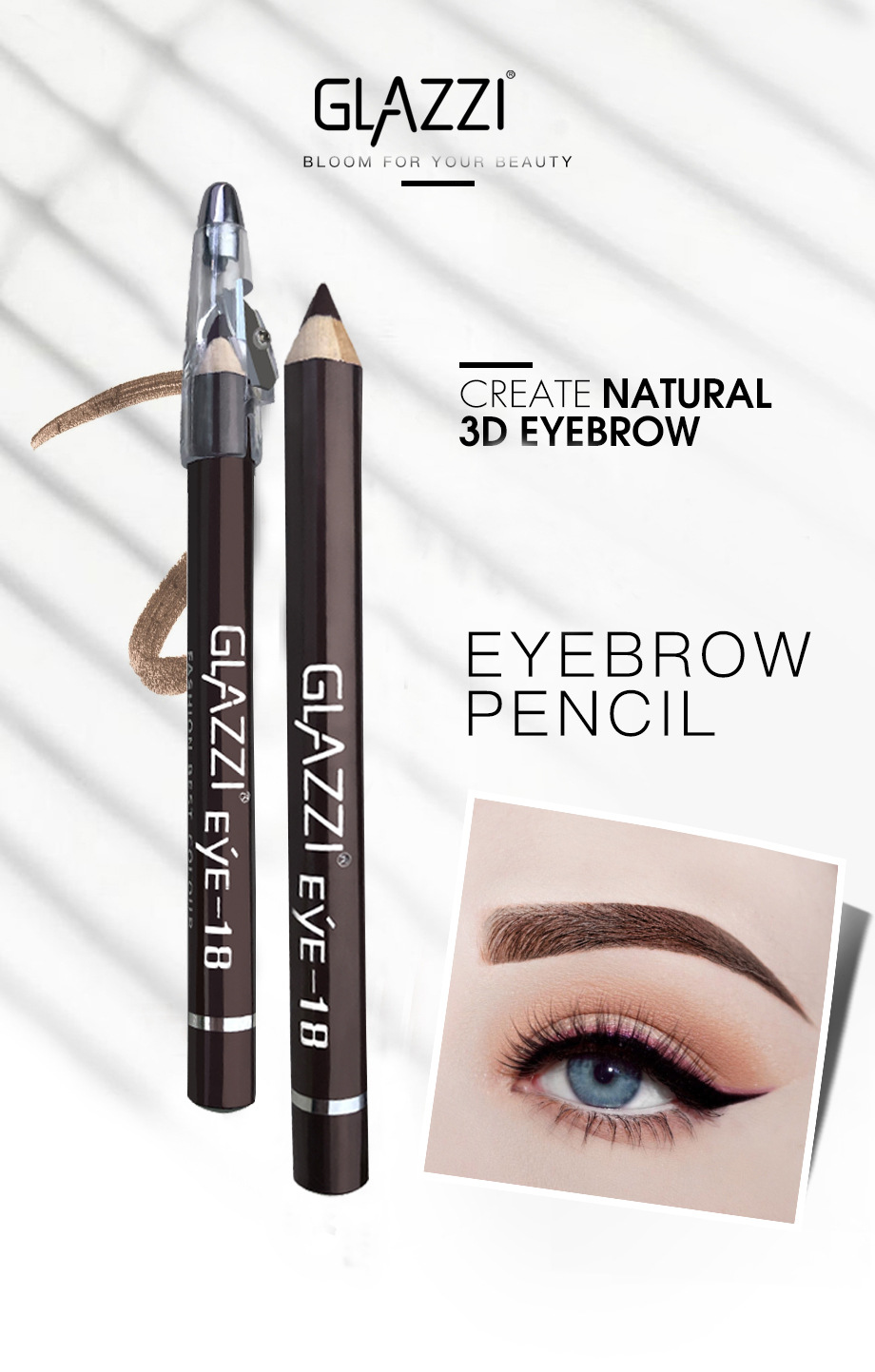 Authentic GLAZZI brown eyebrow pencil with knife cut wooden waterproof sweat proof eyeliner cosmetics wholesale