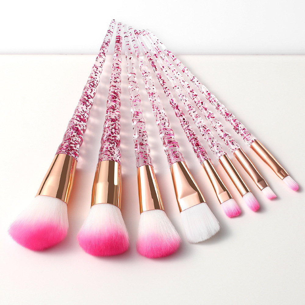 8 PCs Transparent Quicksand Spiral Handle Makeup Brush Set Beauty Tools Powder Foundation Brush Eye Shadow Brush Makeup