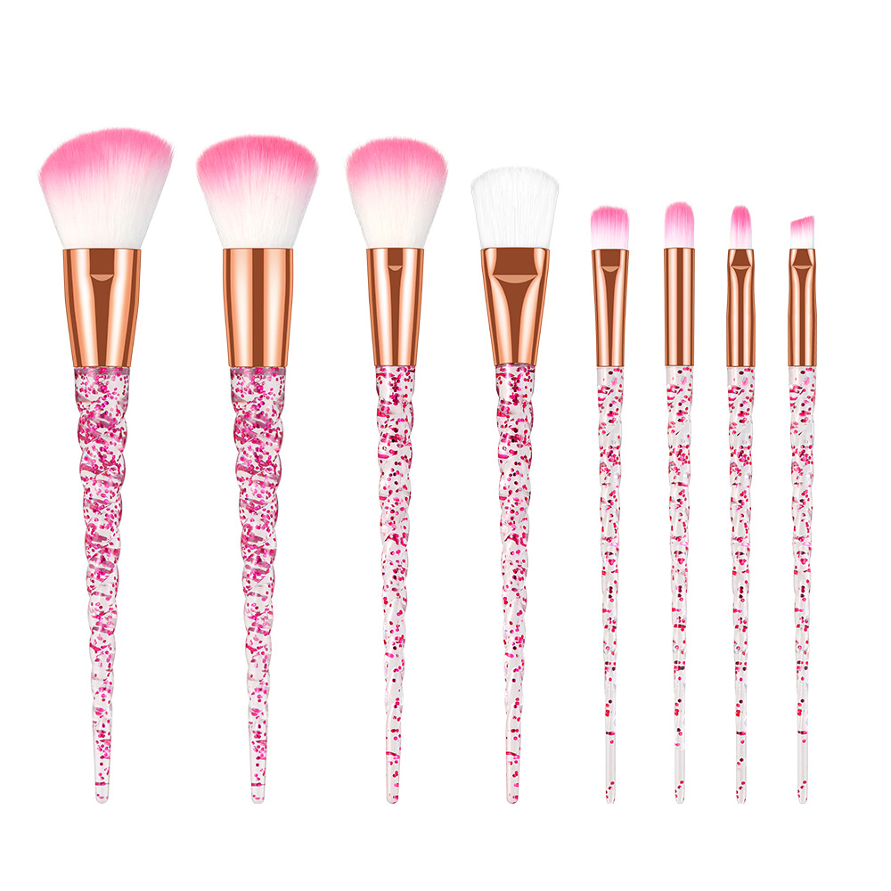 8 PCs Transparent Quicksand Spiral Handle Makeup Brush Set Beauty Tools Powder Foundation Brush Eye Shadow Brush Makeup