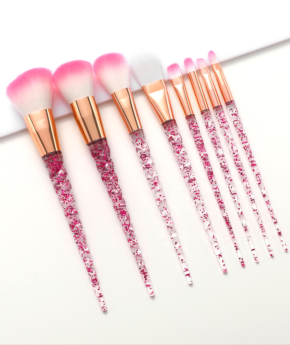 8 PCs Transparent Quicksand Spiral Handle Makeup Brush Set Beauty Tools Powder Foundation Brush Eye Shadow Brush Makeup