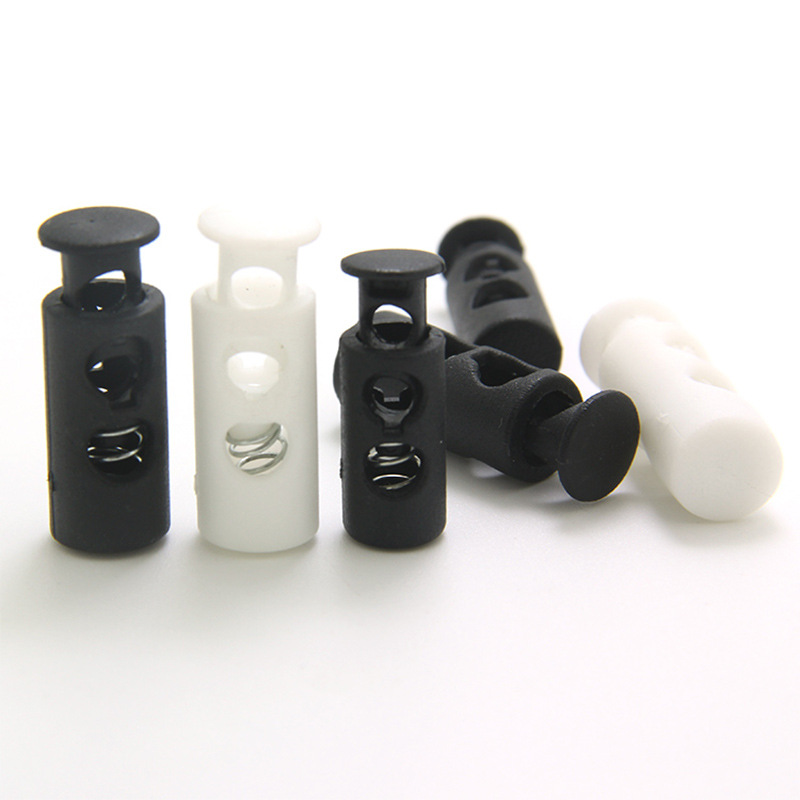 Plastic Spring Fastener Elastic White Adjustable Buckle Garment Handbag Buckle Nylon Black Double Holes Pig Nose Button