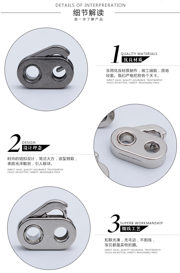 Plastic Spring Fastener Elastic White Adjustable Buckle Garment Handbag Buckle Nylon Black Double Holes Pig Nose Button