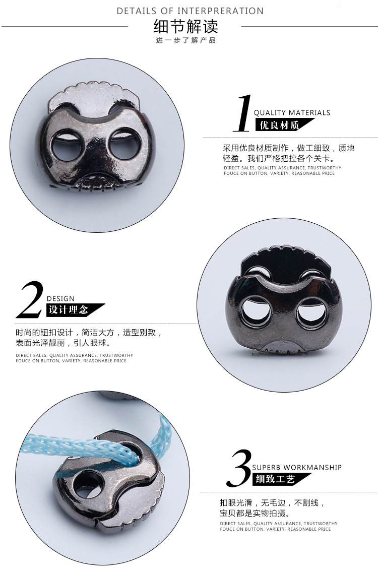 Plastic Spring Fastener Elastic White Adjustable Buckle Garment Handbag Buckle Nylon Black Double Holes Pig Nose Button