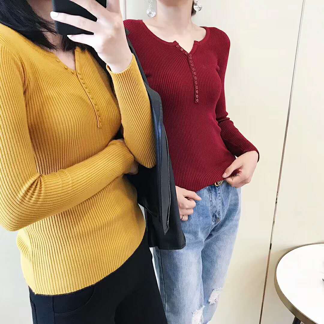 Latest row button makes a bottom unlined upper garment autumn winter knitwear eight color is sweet joker European style