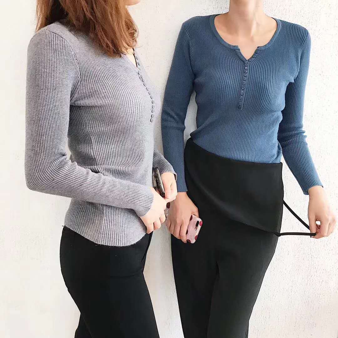 Latest row button makes a bottom unlined upper garment autumn winter knitwear eight color is sweet joker European style