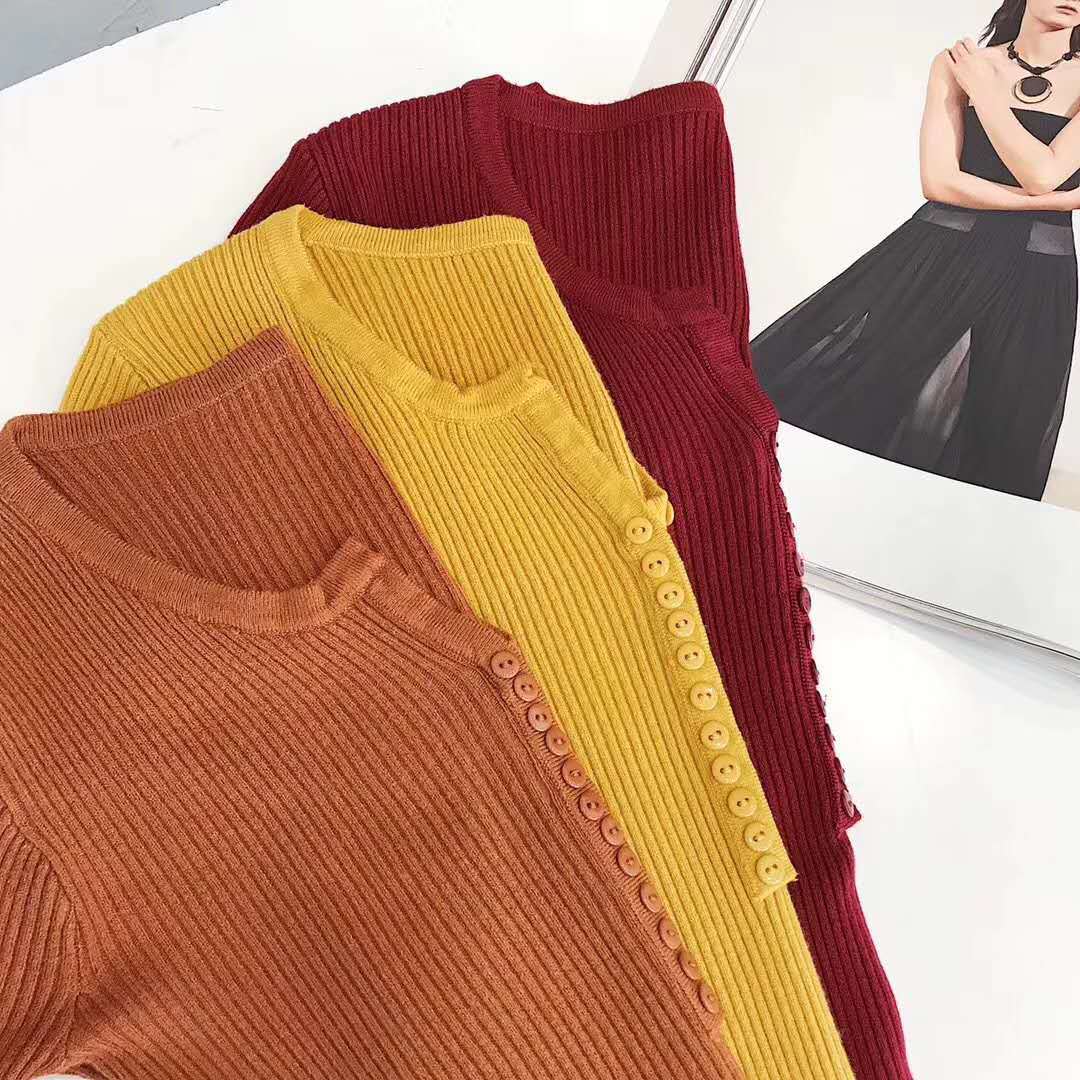 Latest row button makes a bottom unlined upper garment autumn winter knitwear eight color is sweet joker European style