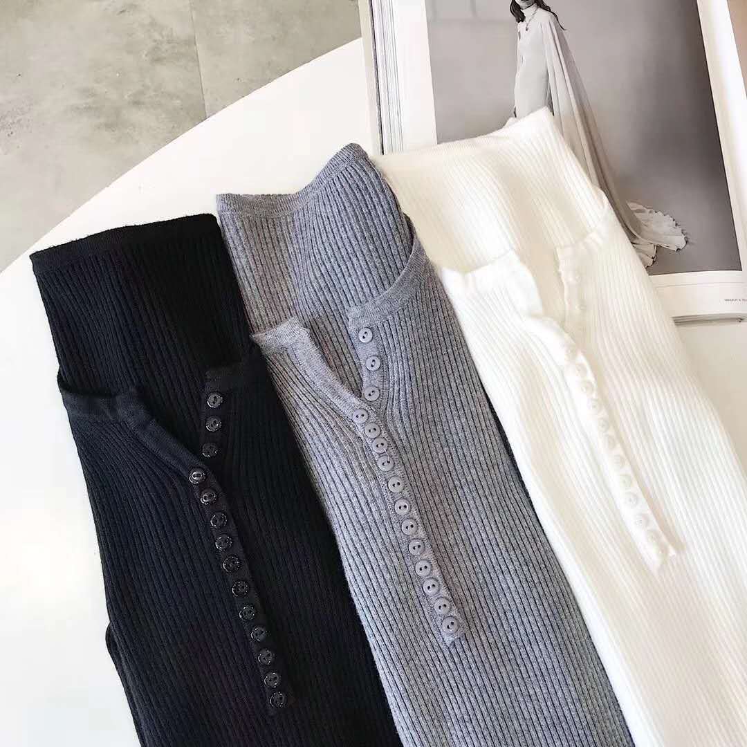 Latest row button makes a bottom unlined upper garment autumn winter knitwear eight color is sweet joker European style