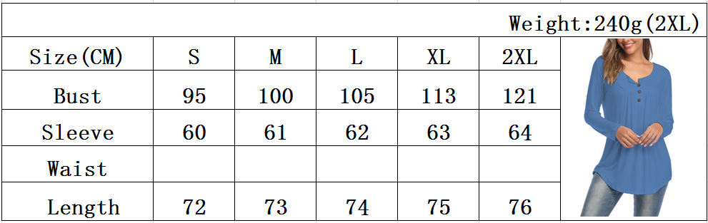 Amazon Popular 2019 Autumn New Large Size Dress V-neck Button Long-Sleeved Upper Garment Plain Pleated Loose T-shirt
