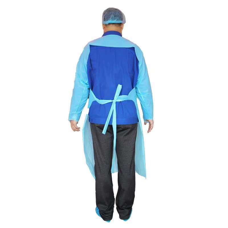 CPE gown laboratory isolation garment with thumb button sleeve as plastic and oil proof