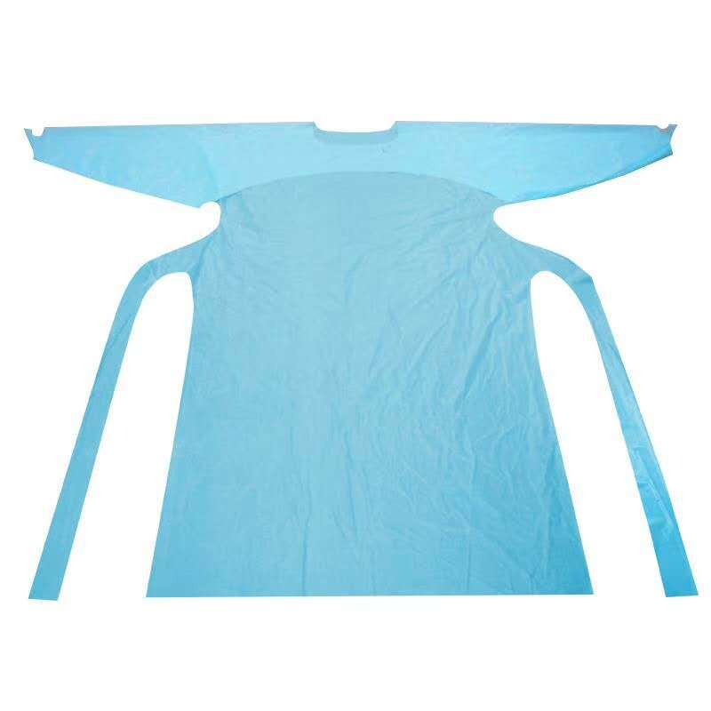 CPE gown laboratory isolation garment with thumb button sleeve as plastic and oil proof