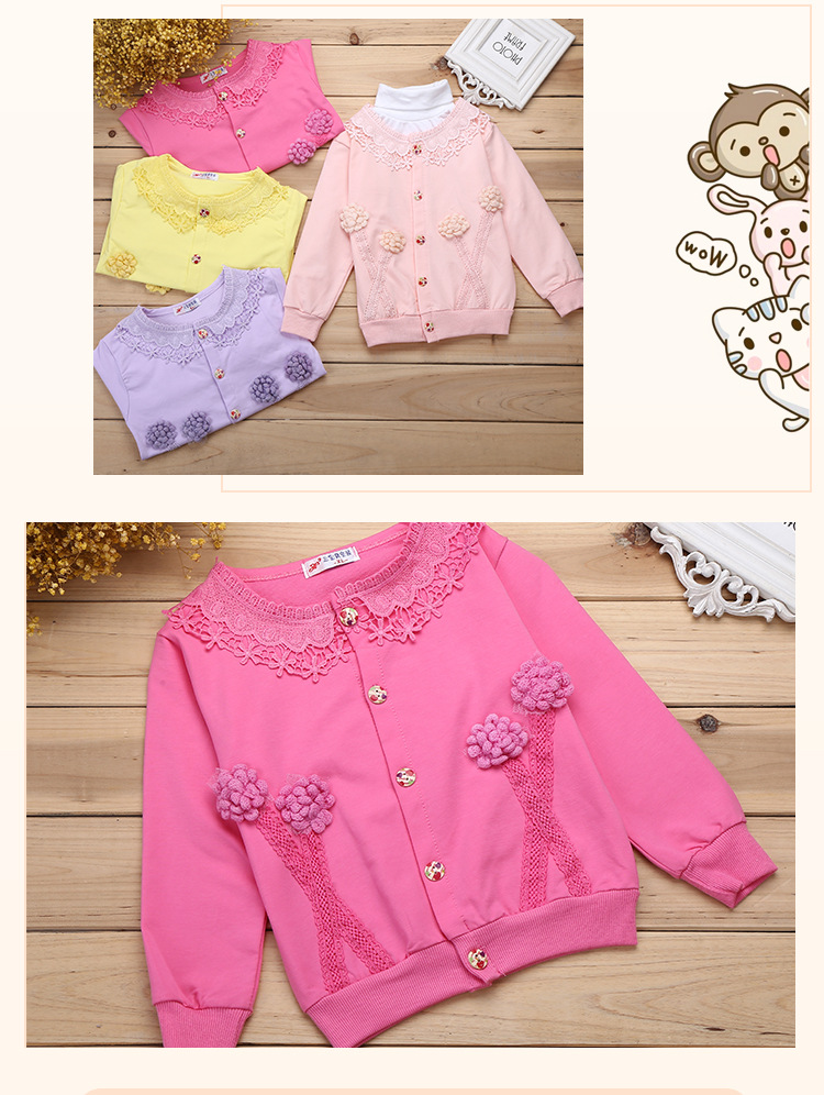 Spring and autumn new girl button unlined upper garment of comfortable flower ball decorated long sleeve coat 2018.