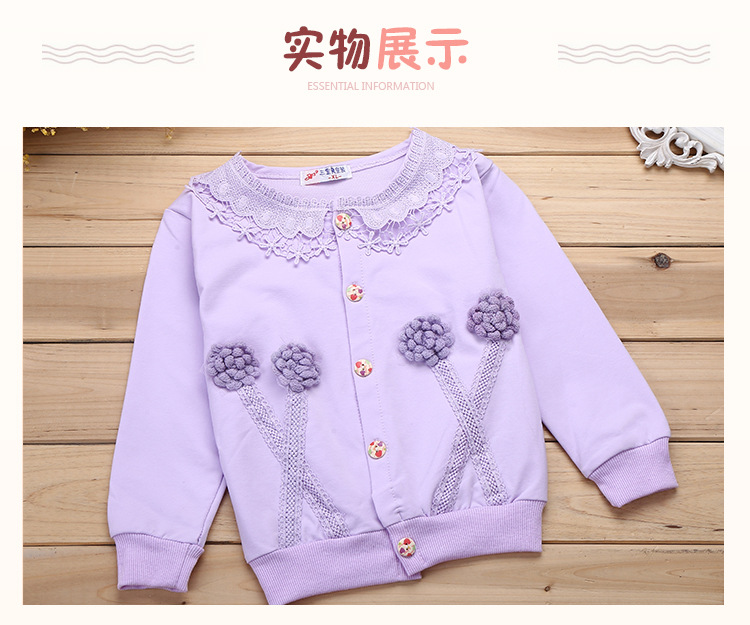 Spring and autumn new girl button unlined upper garment of comfortable flower ball decorated long sleeve coat 2018.