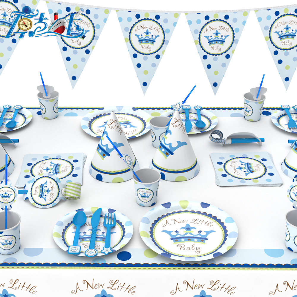 Crown Blue Theme Party Decoration Supplies Disposable Knife Fork Spoon Tablecloth Paper Cup Birthday Party Set Wholesale