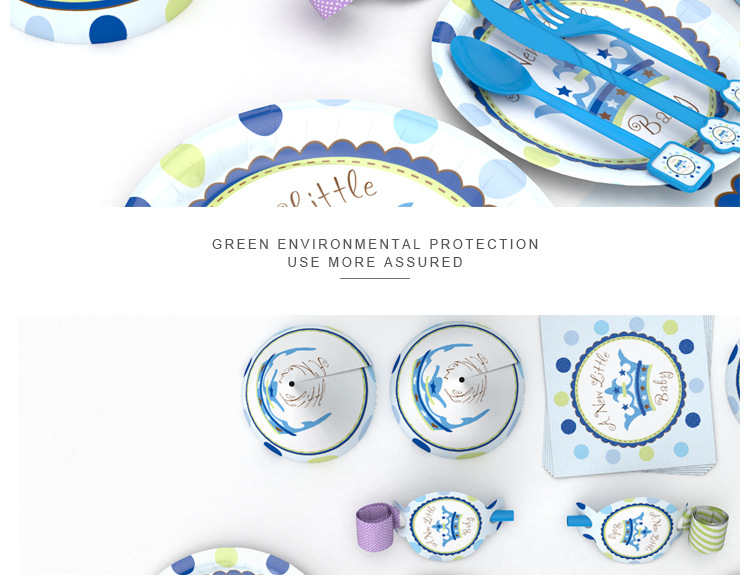 Crown Blue Theme Party Decoration Supplies Disposable Knife Fork Spoon Tablecloth Paper Cup Birthday Party Set Wholesale
