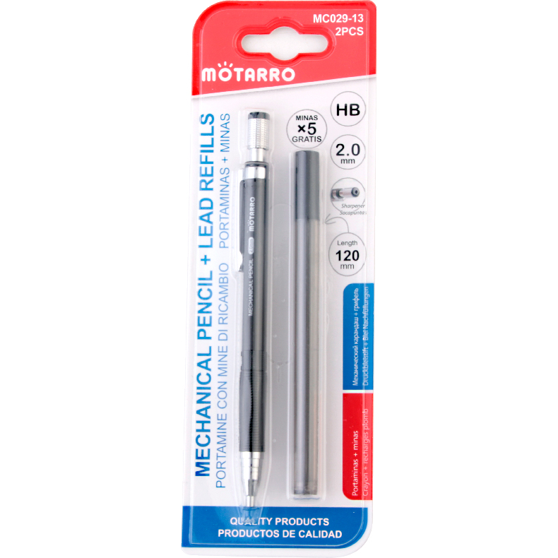 Propelling Pencil + Core HB Black Silver Two Colors (MC029-13)