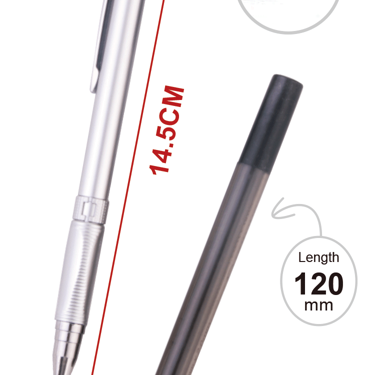 Propelling Pencil + Core HB Black Silver Two Colors (MC029-13)