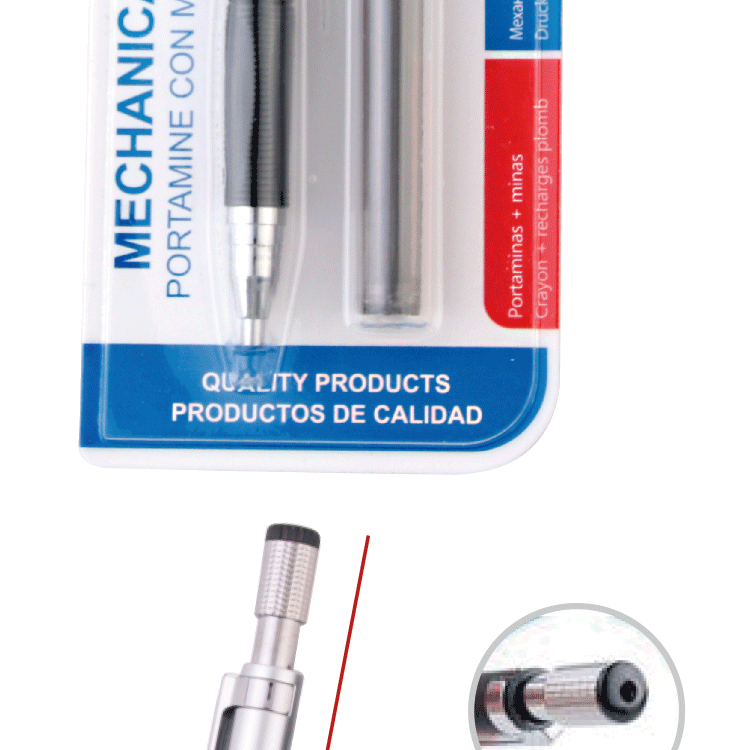 Propelling Pencil + Core HB Black Silver Two Colors (MC029-13)