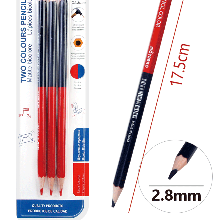 Red and Blue Double-Headed Six Angle Rod Sharpened Pencil 2.8 Core (Multicolor Refill)