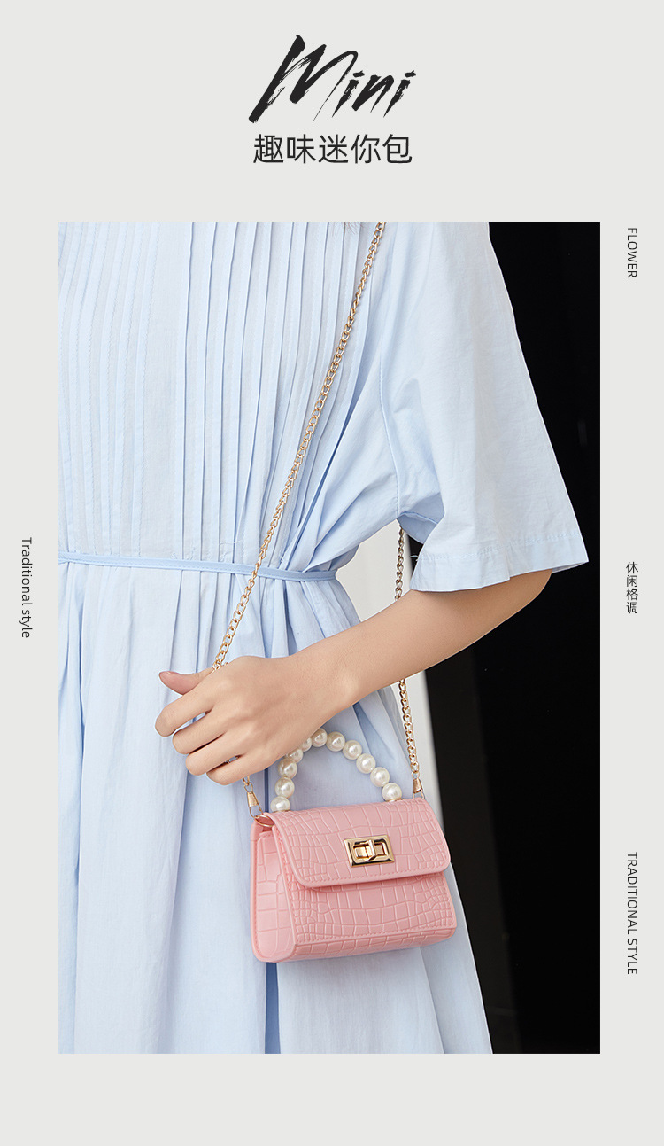 Women's Bag 2021 New Mini Crocodile Pattern Lock Pearl Handle Gel Bag Fresh Lipstick Pack Foreign Trade