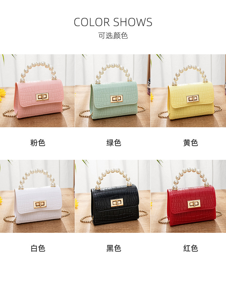 Women's Bag 2021 New Mini Crocodile Pattern Lock Pearl Handle Gel Bag Fresh Lipstick Pack Foreign Trade