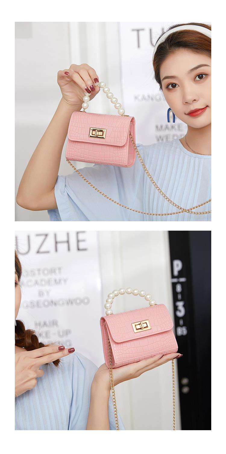 Women's Bag 2021 New Mini Crocodile Pattern Lock Pearl Handle Gel Bag Fresh Lipstick Pack Foreign Trade