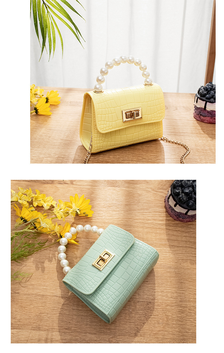 Women's Bag 2021 New Mini Crocodile Pattern Lock Pearl Handle Gel Bag Fresh Lipstick Pack Foreign Trade