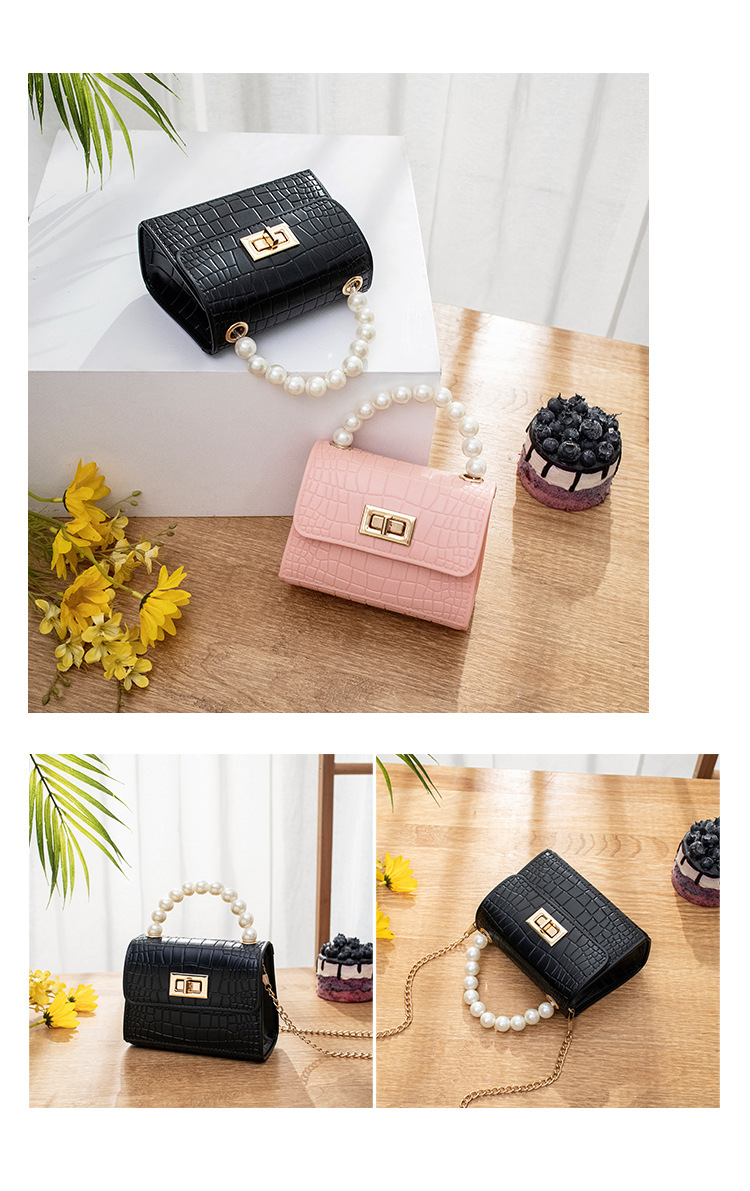 Women's Bag 2021 New Mini Crocodile Pattern Lock Pearl Handle Gel Bag Fresh Lipstick Pack Foreign Trade