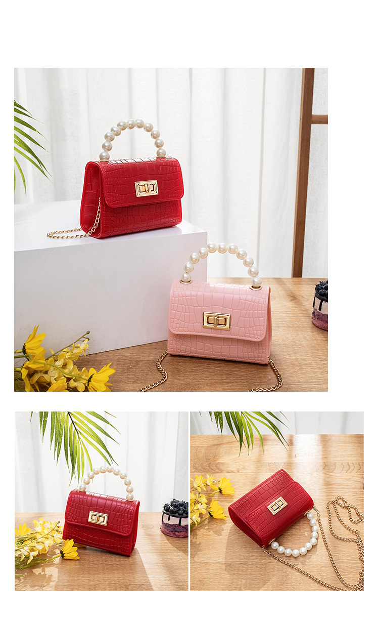 Women's Bag 2021 New Mini Crocodile Pattern Lock Pearl Handle Gel Bag Fresh Lipstick Pack Foreign Trade