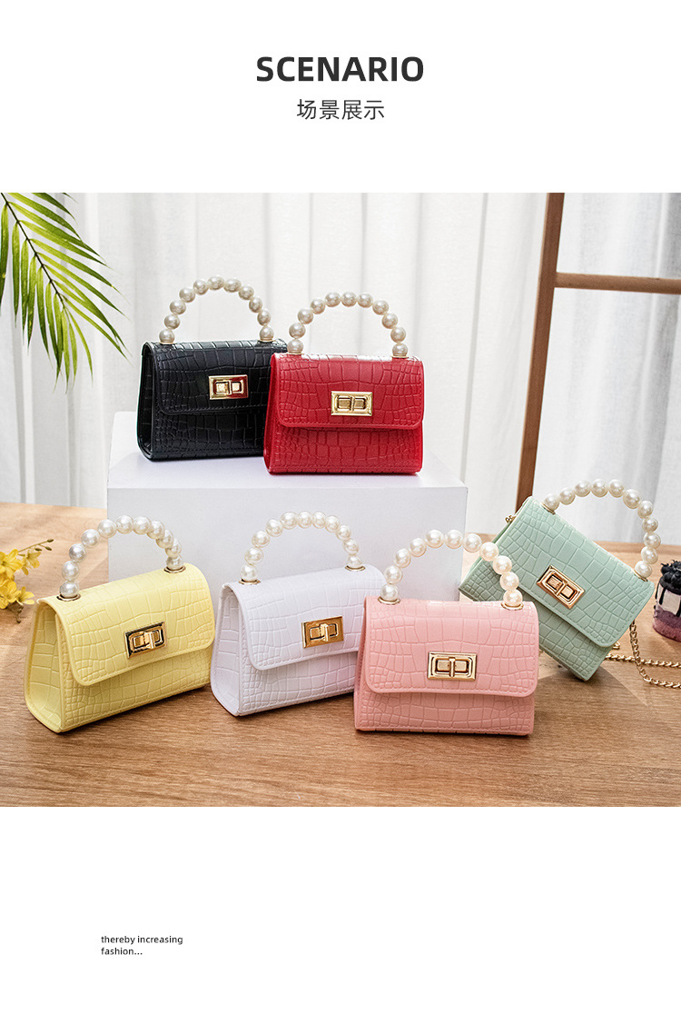 Women's Bag 2021 New Mini Crocodile Pattern Lock Pearl Handle Gel Bag Fresh Lipstick Pack Foreign Trade