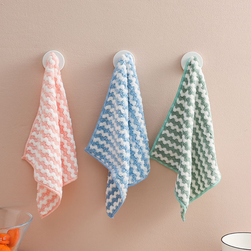 Lock Cationic Rag Dishcloth Kitchen Household Clean Water Absorption Thick Coral Fleece Rag Lazy Scouring Pad