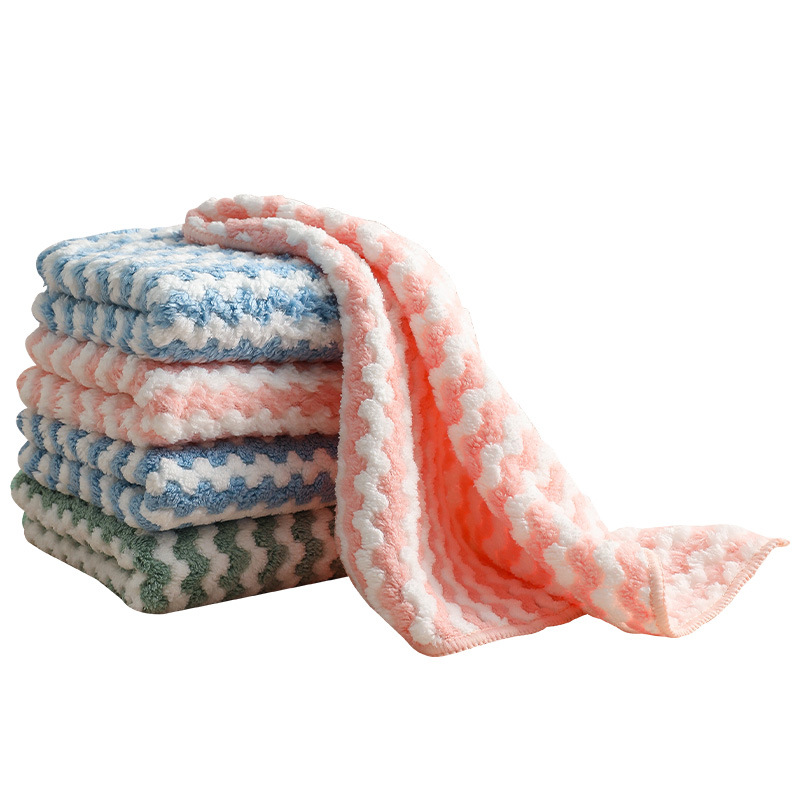 Lock Cationic Rag Dishcloth Kitchen Household Clean Water Absorption Thick Coral Fleece Rag Lazy Scouring Pad