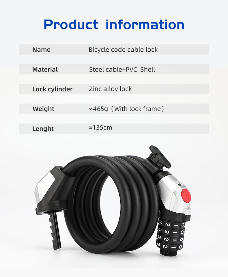 05156 Bicycle with Light Four-Digit Password Lock Anti-Theft with Light 4-Digit Password Lock Ring Cable Lock