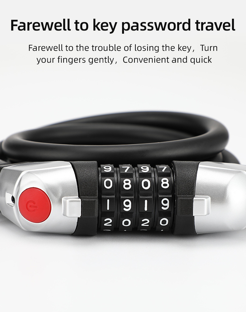 05156 Bicycle with Light Four-Digit Password Lock Anti-Theft with Light 4-Digit Password Lock Ring Cable Lock