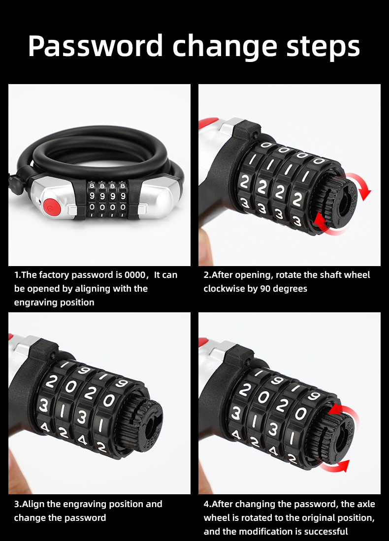 05156 Bicycle with Light Four-Digit Password Lock Anti-Theft with Light 4-Digit Password Lock Ring Cable Lock
