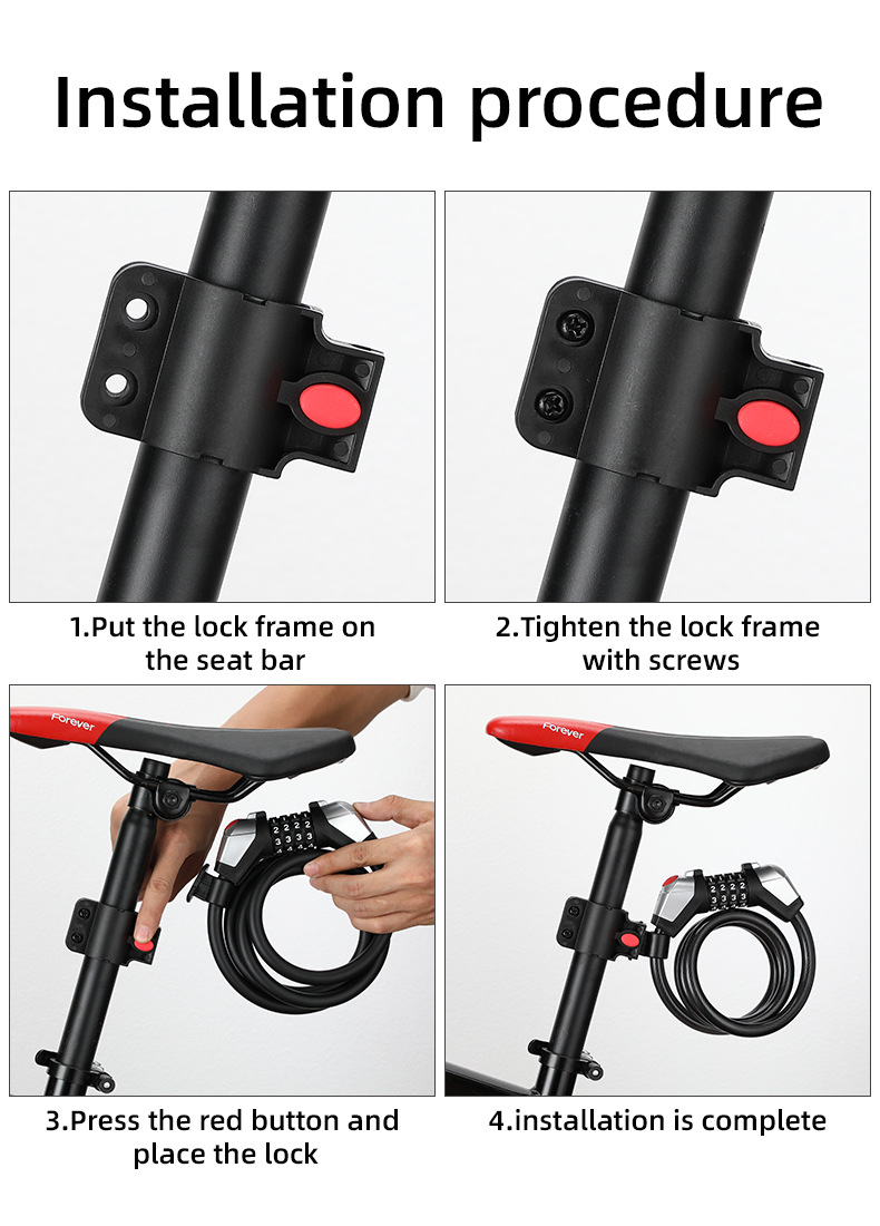 05156 Bicycle with Light Four-Digit Password Lock Anti-Theft with Light 4-Digit Password Lock Ring Cable Lock