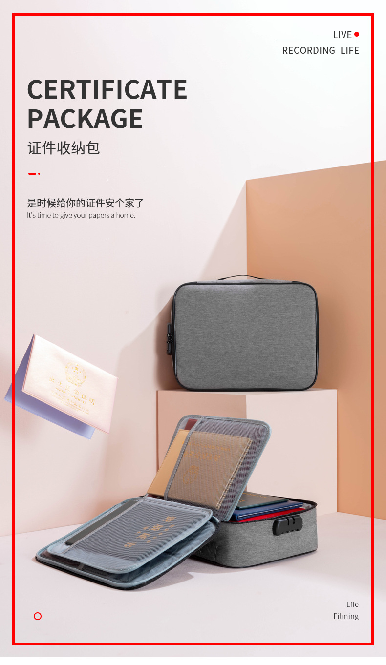 ID Storage Bag Travel Household Multi-Layer Large Capacity File File Bag Portable with Lock Buggy Bag Factory