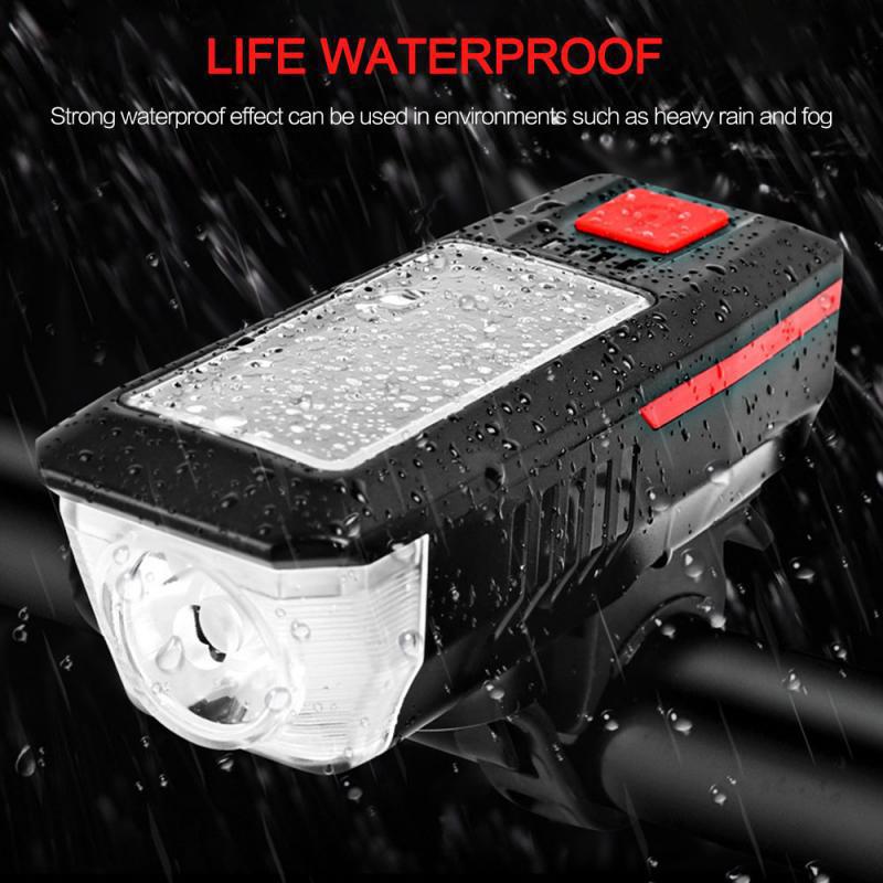 Bicycle Solar Headlight Horn Light Night Outdoor Riding USB Rechargeable Headlight Bicycle Strong Light Flashlight Equipment