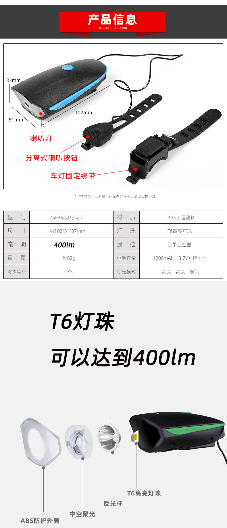 Amazon Direct Bicycle Headlight USB Charging Bicycle Headlight Night Riding Horn Lighting Outdoor Equipment Riding