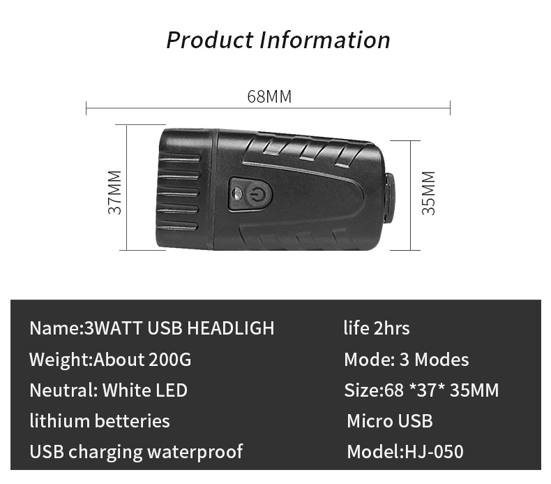 Usb-powered bike headlamp hj-050 nightlight riding equipment