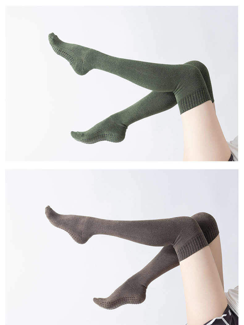 Autumn and Winter New over-the-Knee Long Tube Yoga Socks round Head Non-Slip Pilates Leg Warming Foot Sock Terry Velvet Thickened