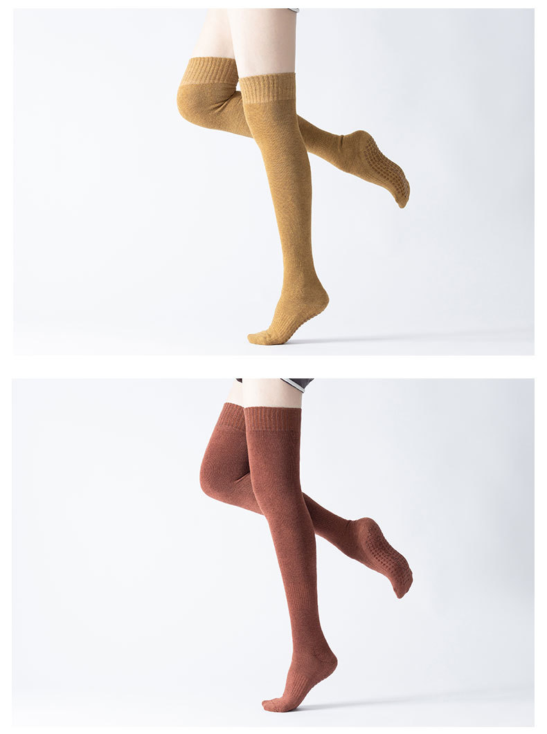 Autumn and Winter New over-the-Knee Long Tube Yoga Socks round Head Non-Slip Pilates Leg Warming Foot Sock Terry Velvet Thickened