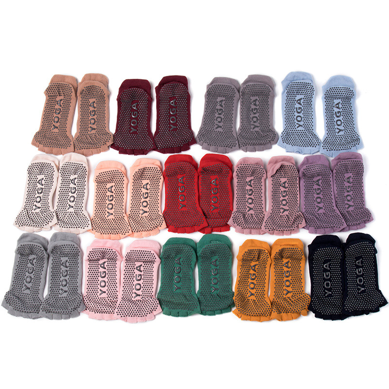 Non-Slip Yoga Socks Toe Socks Sports Professional Pilates Socks Open Toe Back High Quality Silicone Foreign Trade Set Logo