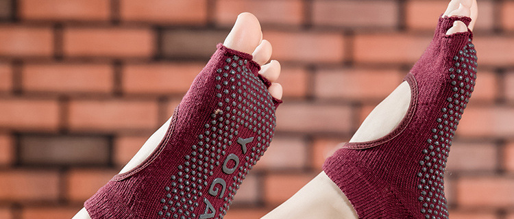 Non-Slip Yoga Socks Toe Socks Sports Professional Pilates Socks Open Toe Back High Quality Silicone Foreign Trade Set Logo