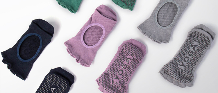 Non-Slip Yoga Socks Toe Socks Sports Professional Pilates Socks Open Toe Back High Quality Silicone Foreign Trade Set Logo