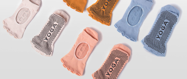 Non-Slip Yoga Socks Toe Socks Sports Professional Pilates Socks Open Toe Back High Quality Silicone Foreign Trade Set Logo