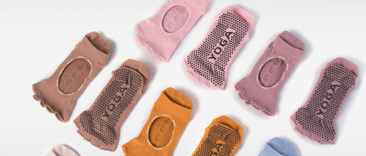 Non-Slip Yoga Socks Toe Socks Sports Professional Pilates Socks Open Toe Back High Quality Silicone Foreign Trade Set Logo